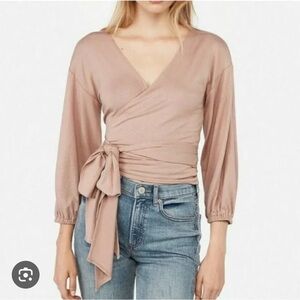 NEW Express x Negin Mirsalehi Blush Pink Sparkle Tie Front Wrap Top